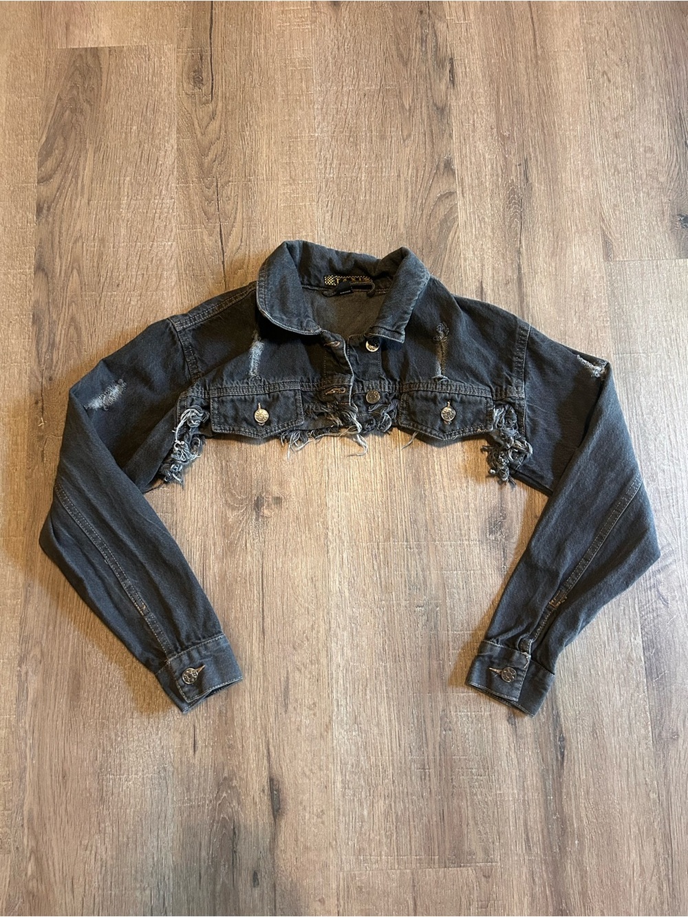 Taxi Cropped Distressed Black Denim Jacket Y2K size Women’s Small